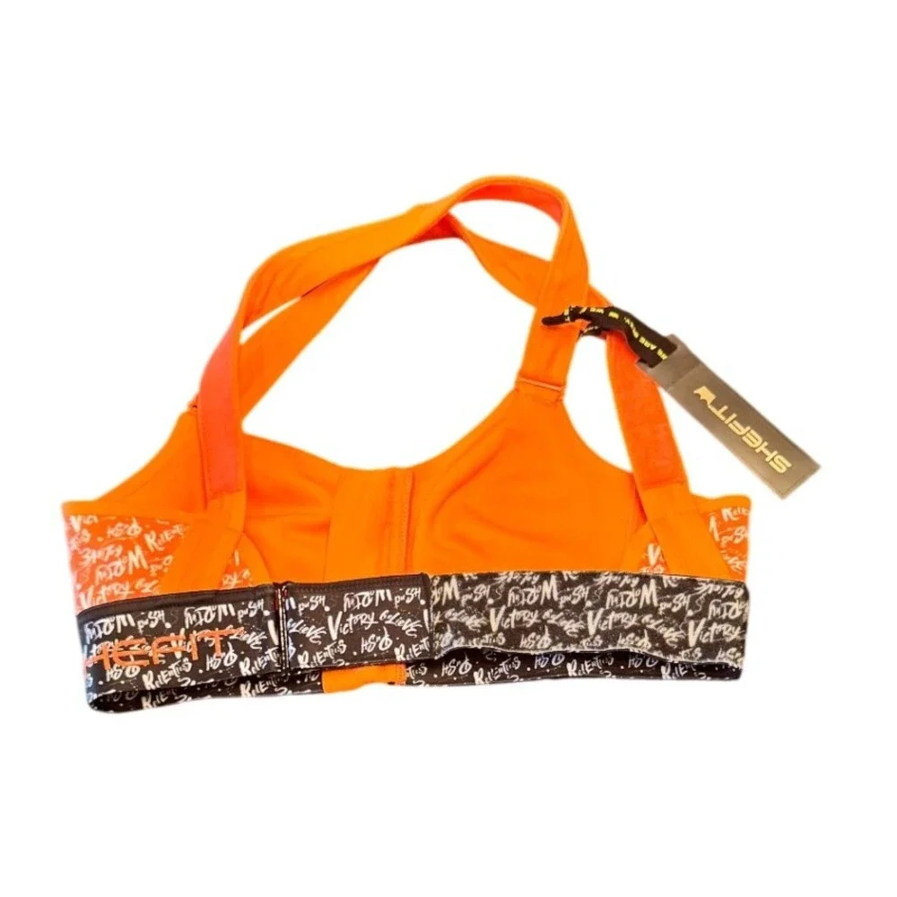 Shefit Ultimate Sports Bra Orange Black High Impact Zip Front Size XSmall NWT